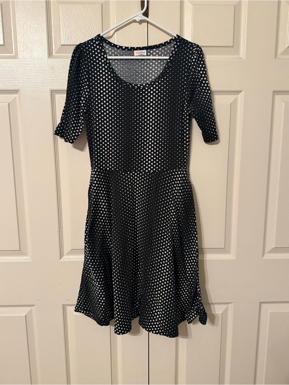 LuLaRoe Black Dress with White Polka Dots - Scoop Neck Midi